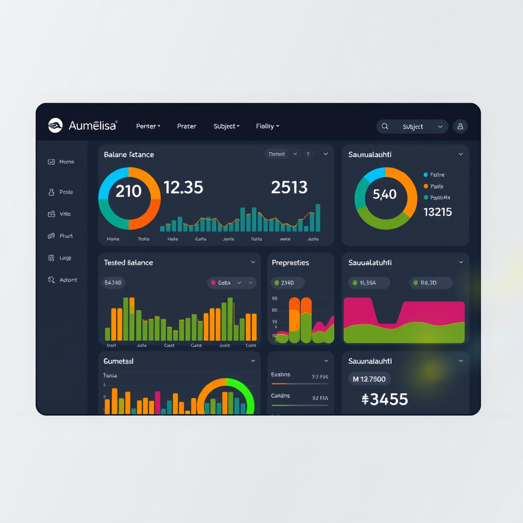 Modern dashboard interface showing real-time balance updates for Elisa and Saunalahti prepaid accounts with colorful charts and instant notifications