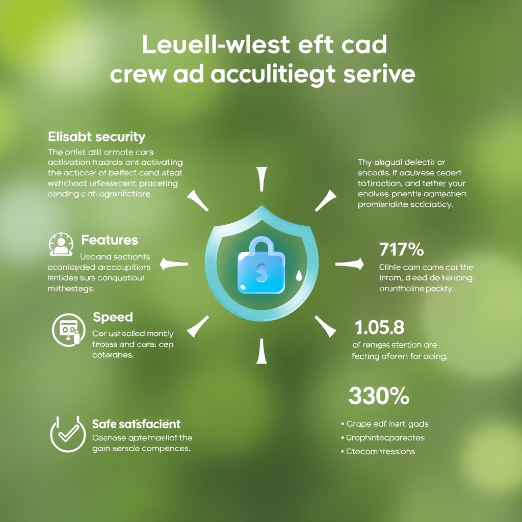 Infographic showing the benefits of using elisabat card activation service including security features, speed indicators, and user satisfaction metrics with modern glass-morphism design elements